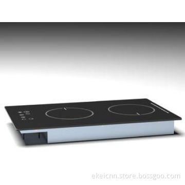Black Vitro-ceramic Glass Domino Double Burner Induction Co